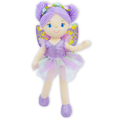 Lullaberry 40 cm Enchanted Fairy Doll Yaritza – Plüschpuppe Stoffpuppe Mädchen Geschenk – Lila Outfit und Flügel von Lullaberry