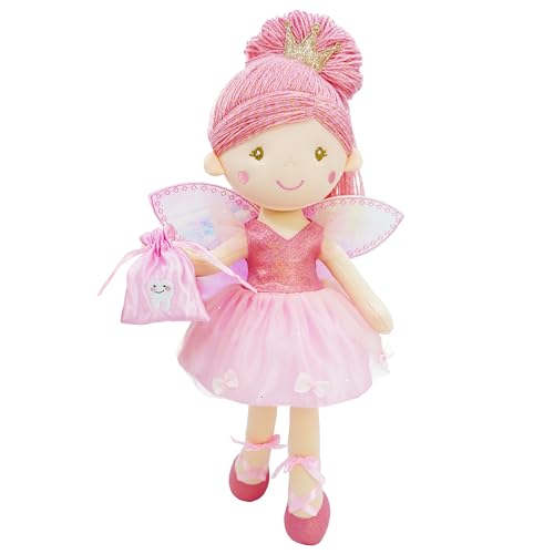 Lullaberry 40 cm große Zahnfee-Puppe Anastasia – Plüschpuppe gefüllte weiche Puppe Mädchen Geschenk – rosa Outfit und Flügel von Lullaberry