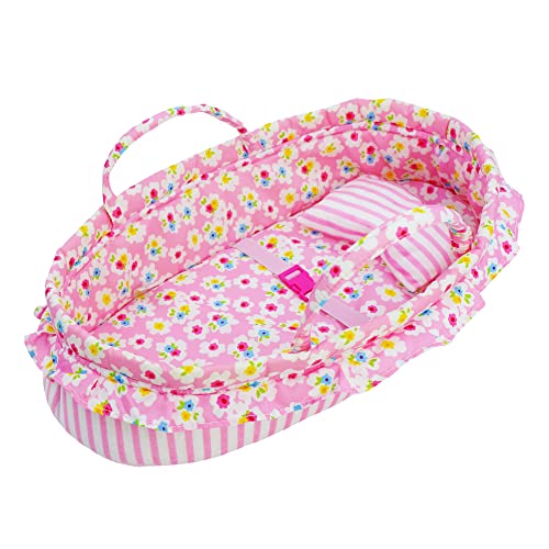 Lullaberry Cozy Dream Doll Stubenwagen – tragbare Baby-Puppentrage – passend für American Girl Puppen bis zu 46 cm – weiches Kissen und Sicherheitsschnalle im Lieferumfang enthalten – Rosa von Lullaberry