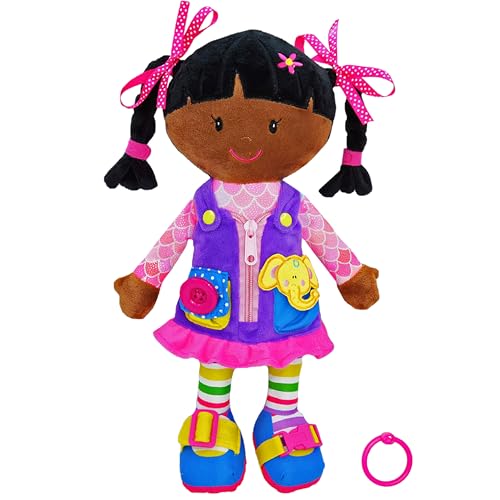 Lullaberry Dressy Friends Scarlett Plüschpuppe für Kinder und Kleinkinder ab 18 Monaten, Montessori-Schnalle, 40 cm von Lullaberry