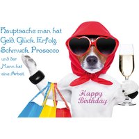 Happy Birthday Postkarte mit witzigem Spruch und Hundemotiv von Luma