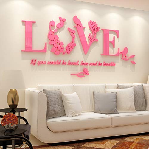 Love Wandtattoo 3D Wandaufkleber Innendekoration Heimdeko Geeignet für Schlafzimmer Wohnzimmer Hintergrund Wandkunst Sticker Wandbilder (L, Rosa) von Luming