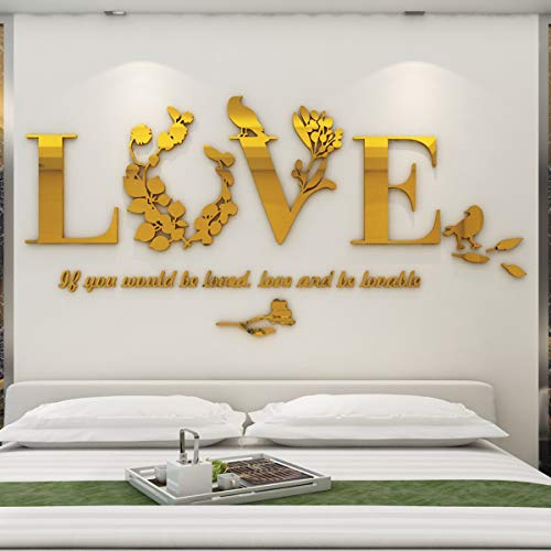 Love Wandtattoo 3D Wandaufkleber Innendekoration Heimdeko Geeignet für Schlafzimmer Wohnzimmer Hintergrund Wandkunst Sticker Wandbilder Gold von Luming