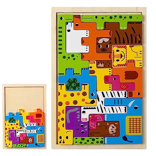 Lumiscent Holzklötze, Tierblock-Holzpuzzle, Menschen, Tiere, Meeresfahrzeuge, Puzzlespielzeug, Farbenfrohes Lernspielzeug, Geschenk Für Jungen Über 3 Jahre von Lumiscent