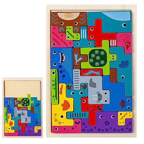 Lumiscent Holzklötze, Tierblock-Holzpuzzle, Menschen, Tiere, Meeresfahrzeuge, Puzzlespielzeug, Farbenfrohes Lernspielzeug, Geschenk Für Jungen Über 3 Jahre von Lumiscent