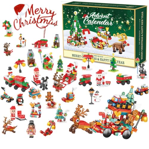 Lumitex Adventskalender 2024 Kinder Bauspielzeug, Weihnachts Weihnachtsmann Weihnachtsbaum Klemmbausteine Baukasten 24 Stück Countdown Spielset Geschenk für Jungen, Mädchen von Lumitex