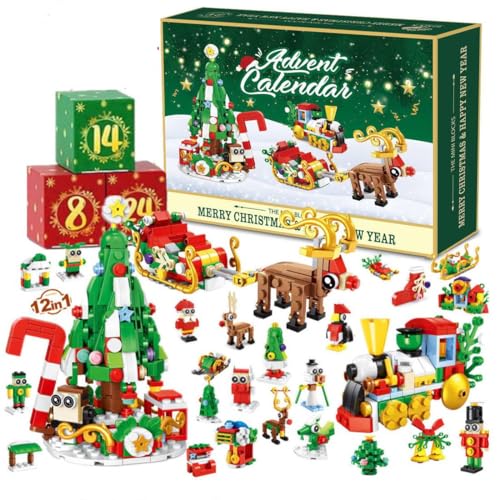 Lumitex Adventskalender 2024 Kinder Bauspielzeug, Weihnachts Weihnachtsmann Weihnachtsbaum Klemmbausteine Baukasten 24 Stück Countdown Spielset Geschenk für Jungen, Mädchen von Lumitex