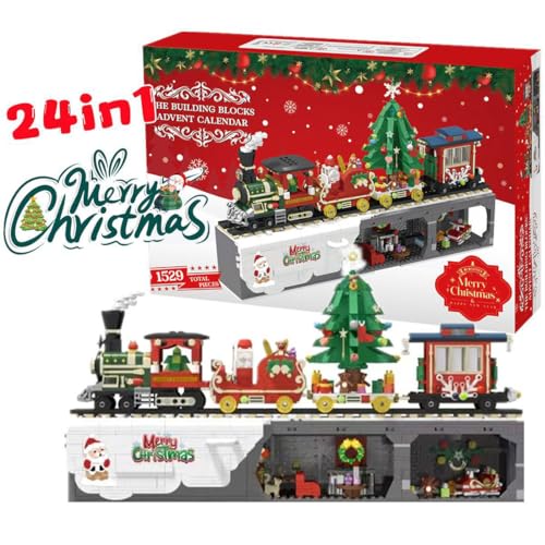 Lumitex Adventskalender 2024 Kinder Bauspielzeug, Weihnachts Zug Klemmbausteine Baukasten 24 Stück Countdown Spielset Geschenk für Jungen, Mädchen von Lumitex