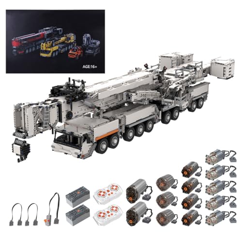 Lumitex Technology LTM11200 Kran Bausteine, 8528 Teile Groß Mobilkran LKW Konstruktionsspielzeug, MOC Kranwagen Baukasten Klemmbausteine mit with 14 Motors Raupenkran Bauklötze von Lumitex