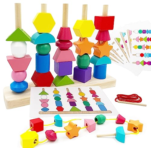 Lumstar Montessori Spielzeug ab 3+ Jahre Jungen mädchen,2-in-1 Kinder Holzspielzeug Stapelspiel F?delspiel Sortierspiel lernspielzeug,kleine Geschenke für Kinder Jungs m?dchen ab 2 3 4 5 Jahre von Lumstar