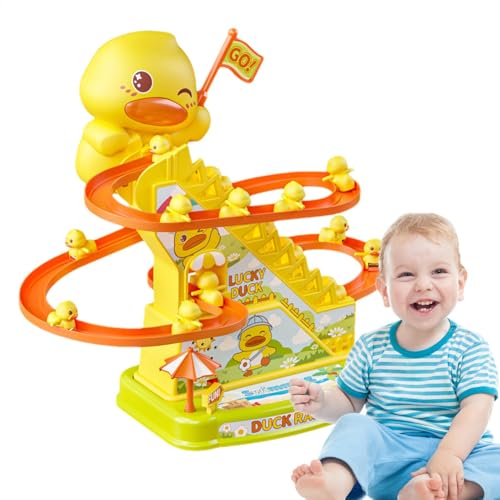 Kleine Enten-Kletterspielzeuge - Enten-Achterbahn-Spielzeug, Elektrisches Enten-Kletter-Treppenschienen | Rutschspielzeug-Set mit blinkenden Lichtern und Musik,Lernspielzeug für Rolltreppen, von Lunaobrik