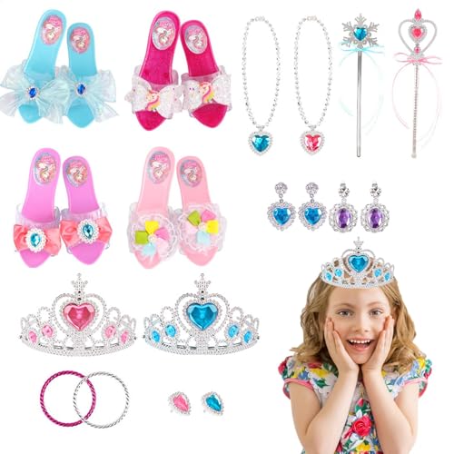 Mädchen Dress -up -Schuhe Set - Mädchen Kleider Kleidung Accessoire, Schuhe tun Schmuck Spielzeug | Kleid mit 4 Paar Prinzessinschuhen, 2 Armbändern, 2 Paar Ohrringen, 3 Kronen, 2 Zauberstäben, 2 Hals von Lunaobrik