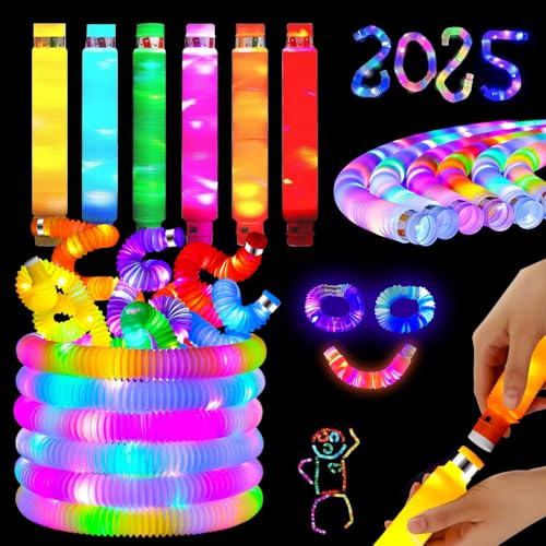 Lunriwis 12 Stück Pop Tubes, LED Light Up Gadgets Spielzeug, LED Retractable Tubes, Party Glow Stick Armband Dekoration, Kinder Geburtstag Bash Geschenke,Knicklichter Party Set für Kinder von Lunriwis