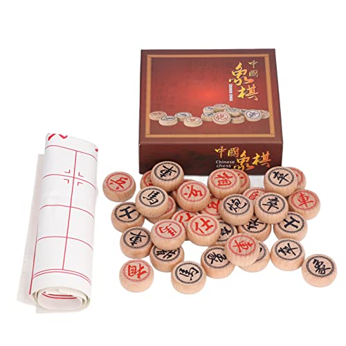 Chinesisches Schachspiel, Xiangqi-Reisespielsets, Xiangqi-Spiel aus Buchenholz mit Schachbrett aus PU-Leder, 3 cm Durchmesser, Denkspiel, Gedächtnislogik, Familienspiel, Geeignet von Luocute