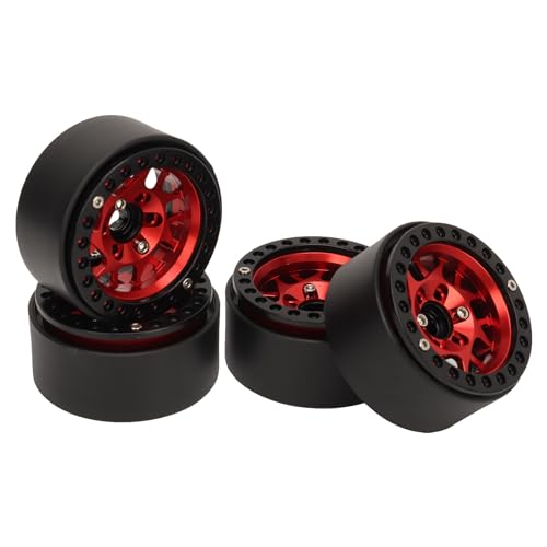 Luocute 4 Stück RC Crawler Felgen Universal Aluminiumlegierung 1,9 Zoll Schwarze Beadlock-Felgen mit Nabenanzug für 1:10 RC Crawler Axial SCX10 SCX10 II D90, Bietet Starken (Rot) von Luocute