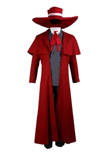 Anime Cos Alucard Cosplay-Kostüm, Uniform, Mantel, Hut, Handschuhe, Schleife, Hose, Hemd, Uniform, Rot von Luoweiming