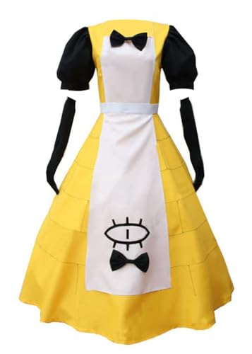 Anime Cosplay Mystery Attack Cosplay Kostüm Damen Mädchen Dienstmädchenkleid mit Hut Uniform (Gelb, personalisierbar) von Luoweiming