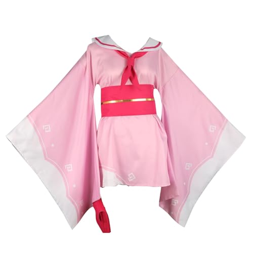 Anime Hyakki Yako Cosplay-Kostüm, Kleidung, Halloween, Uniform, Mantel, Oberteil, Hose, komplettes Set (Rosa, L) von Luoweiming