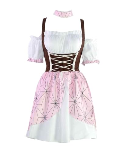 Luoweiming Anime Kamado Nezuko Cosplay Kostüm Lolita Kleider Uniformen Party Halloween Sets (Rosa, L) von Luoweiming