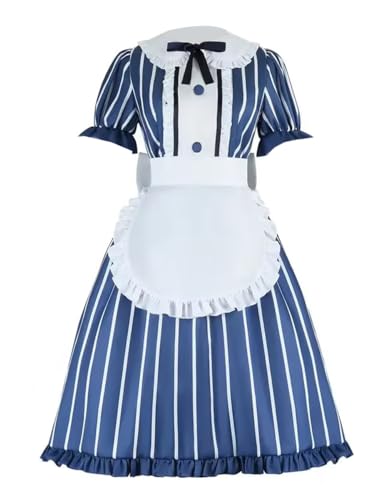 Luoweiming Anime Makusawa Cosplay-Kostüm, gestreift, Dienstmädchen-Kleidung, schönes Kleid für Halloween-Party (Blau, L) von Luoweiming