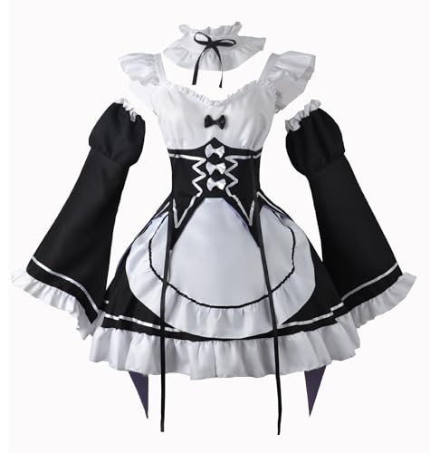 Luoweiming Anime Ram Rem Cosplay-Kostüm, Lolita-Meid-Kleid, Uniform, Halloween, personalisierbar (Weiß, XL) von Luoweiming