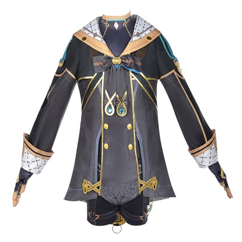 Luoweiming Genshin Impact Freminet Cosplay-Kostüm, Uniform, Anime, Halloween-Kleidung für Damen, Schwarz, Größe M von Luoweiming