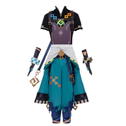 Luoweiming Genshin Impact Kinich Cosplay Kostüm Spiel Komplettes Set für Halloween Party Anzüge Kleidung (Blau, L) von Luoweiming