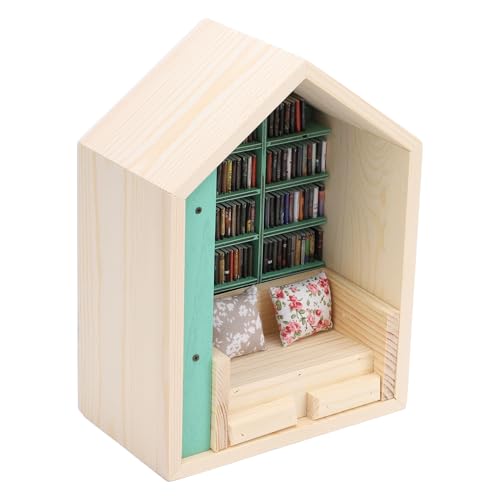 Mini-Haus-Bausatz aus Holz, Exquisites Bücherregal, Kleines Haus mit Büchern und Kissen für das Arbeitszimmer Im Schlafzimmer, Hergestellt aus Robustem Kiefernholz, Verleiht von Luqeeg