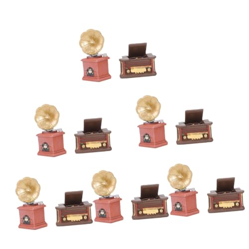 Lurrose 12 Stück Vintage Ornamente Klassische Grammophon Figur Miniatur Garten Ornament Mini Verzierung Mini Garten Ornament Kleines Radio Modell Phonographen Modell Retro von Lurrose