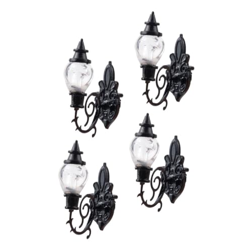 Lurrose 4 Stück Puppenhaus Wandleuchte Mini-LED-Leuchten für Puppenhäuser Lampenschirm Terrain Wandleuchte Set Miniatures Simulationswandlampe Mini-Wandlampenmodell Rostfreier Stahl Black von Lurrose