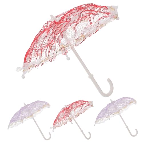 Lurrose 4 Stück Regenschirm Spitzenschirm Puppenregenschirm Desktop-regenschirme Puppenzubehör Mini-Regenschirm-Spielzeug Mini-regenschirmmodell Plastik Kleiner Regenschirm Baby Kind von Lurrose