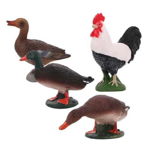 Lurrose 4 Stück Sandtisch-viehmodell Huhn Hahn Figur Entenfigur Hühnchen-tischdekoration Tierstatuen Entenskulptur Miniatur-gartendekorationen Spielzeughühner Für PVC von Lurrose