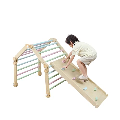 Lusio 12-in-1 Montessori Klettergerüst | Holzpicker Dreieck mit Rutsche | 1-6 Jahre | Klappbarer Klettergerät von Lusio