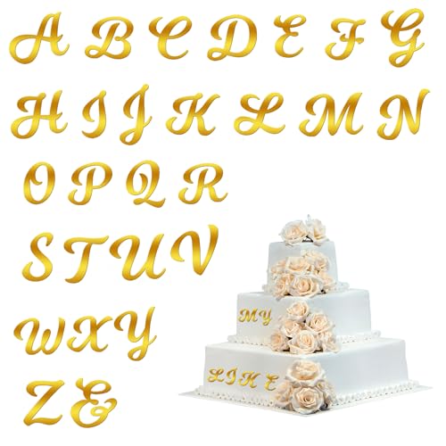 26 Stück Buchstaben Tortendeko Acryl Kuchendekoration Buchstaben Gold von A bis Z für Torte Alphabet Individuell Personalisierte Buchstaben Kuchen Deko Geburtstagsfeier DIY Buchstaben (Großbuchstabe) von Lusofie