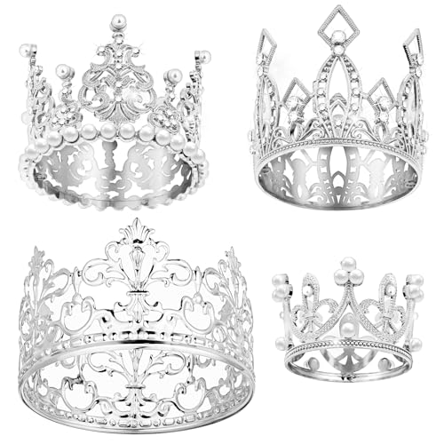 4 Stück Mini Kronen Torten Deko Silber Kronen Cupcake Krone Deko Aufsätze Kleine Kronen Tiara Kuchenaufsätze Geburtstag Braut Hochzeit Königshaus Mottoparty Dekorations Zubehör von Lusofie