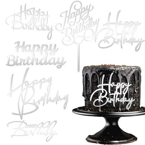 6 Stück Happy Birthday Cake Topper Tortendeko Happy Birthday Silber Kuchenaufsätze Spiegel Acryl Kuchenaufsätze Seitliche Cake Topper Geburtstag für Geburtstagsparty Kuchen Desserts Gebäck von Lusofie