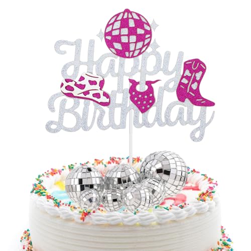 Cowgirl Birthday Cake Topper Happy Birthday Tortendeko Disko Party Happy Birthday Cake Topper Acryl Happy Birthday Geburtstagstorte Deko für Vintage Disko Geburtstagsparty Jubiläumsfeier von Lusofie