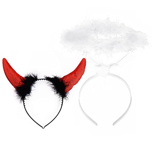 Lusofie Engel Halo Stirnbänder Teufel Hörner Teufelshörner Stirnbänder Engel Heiligenschein Teufel Kostüm Zubehör Halloween Headband Weihnachten Maskerade Karneval Teufel Engel Kostüm Cosplay von Lusofie