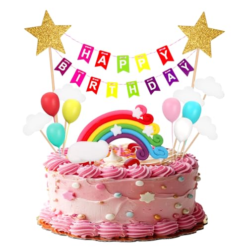 Happy Birthday Geburtstag Tortendeko Regenbogen Sterne Kuchen Deko Kinder Bunte Ballon Geburtstag Torten Deko für Mädchen Jungen Geburtstag Party Kuchen Dekoration Lieferungen von Lusofie