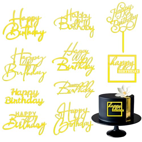 Happy Birthday Tortendeko 10 Stück Gold Cake Topper Happy Birthday Acryl Kuchendeko Happy Birthday Geburtstagstorte Deko für Babyparty Jubiläumsfeier von Lusofie