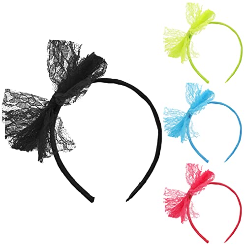 Lusofie 4 Stück Kopfschmuck Damen 1980er Neon Spitzenstirnband Kostüm 80er Jahre Spitzenschleife Accessoires Fancy Party Kostüm Zubehör für Retro Neon Party Outfit Stirnband von Lusofie