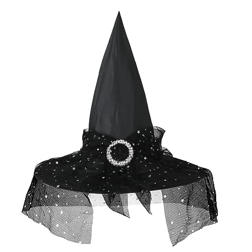 Lusofie Halloween Hexenhut Schwarze Spitze Zauberer Hut Glänzende Dekoration Reithut Spitzenhut Damen Party Karneval Halloween Cosplay Kostüm Deko Zubehör von Lusofie