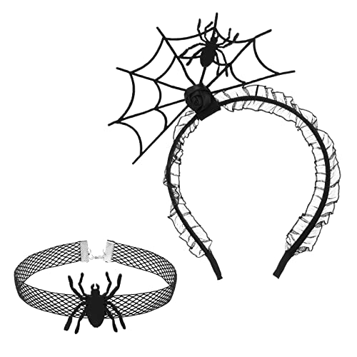 Spinnennetz Chocker Stirnband Halloween Lustige Halsketten Haarreifen Party Haarschmuck Stirnbänder Dekorationen Halloween Kostüm Spinne Kleider Kostümzubehör Spinne Kopfbedeckungen Spinnen Haarband von Lusofie