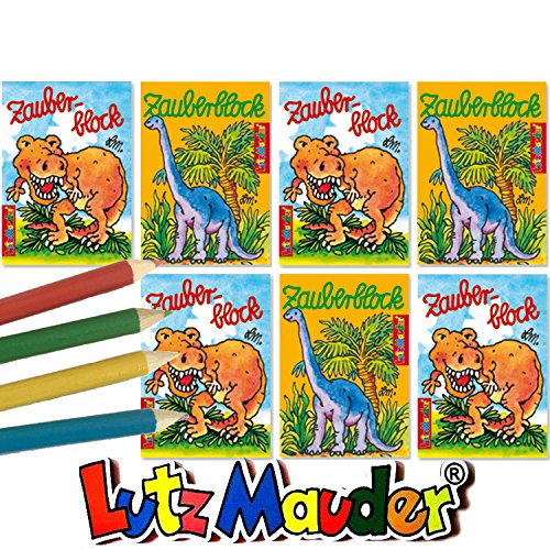 Lutz Mauder / Carpeta 8 x Zauberblock * Dinosaurier * in DIN A8 | Buntstifte Mitgebsel Feier malen Malbuch Kinder Dino T-Rex Urzeit zeichnen Buch Motto Mottoparty von Lutz Mauder / Carpeta