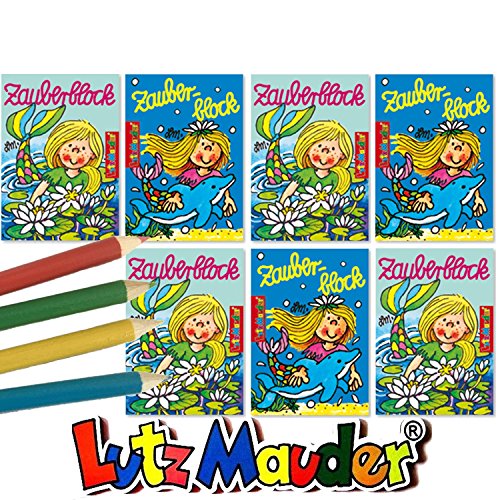 Lutz Mauder / Carpeta 8 x Zauberblock * MEERJUNGFRAU * in DIN A8 | Buntstifte Mitgebsel Feier malen Malbuch Kinder Mädchen Nixe Märchen Fee zeichnen Buch Motto Mottoparty von Lutz Mauder / Carpeta