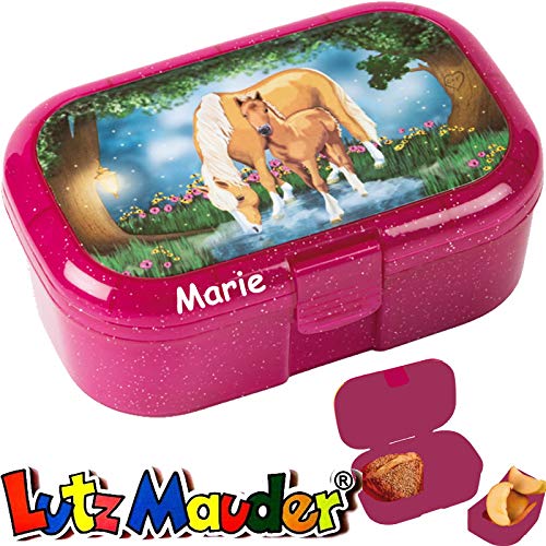 Lutz Mauder Glitzer-Lunchbox * PFERDEZAUBER Plus Wunschname * für Kinder Brotdose mit Namensdruck | Perfekt für Mädchen | Vesperdose Schule Kindergarten Tapirella (mit Namen) von Lutz Mauder