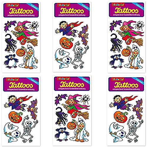 6-teiliges Tattoo-Set * Halloween * vom Mauder-Verlag | Kinder Kindertattoo Kindergeburtstag Geburtstag Mitgebsel Hexe Kürbis Geist Fledermaus von Lutz Mauder