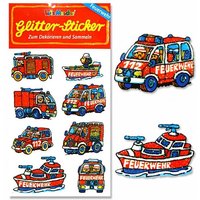 Glitzersticker Feuerwehr, 1 Karte, 8 tolle Feuerwehren, 10,5x5,6cm von Lutz Mauder