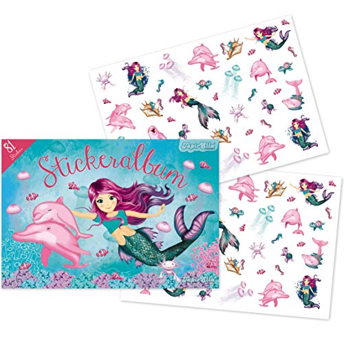 Stickeralbum mit 92 Sticker * Meerjungfrau Coralie * als Geschenk oder zum Basteln | 72022 | Nixe Seamaid Delfine Kindersticker Aufkleber Stickerbuch für Kinder von Lutz Mauder