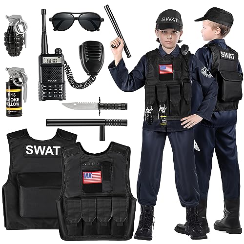 Luucio SWAT Polizist Kostüm für Kinder, Polizeikostüm für Kinder, SWAT Weste, Halloween-Kostüm für Kinder, Rollenspiel-Set für Jungen und Mädchen von Luucio